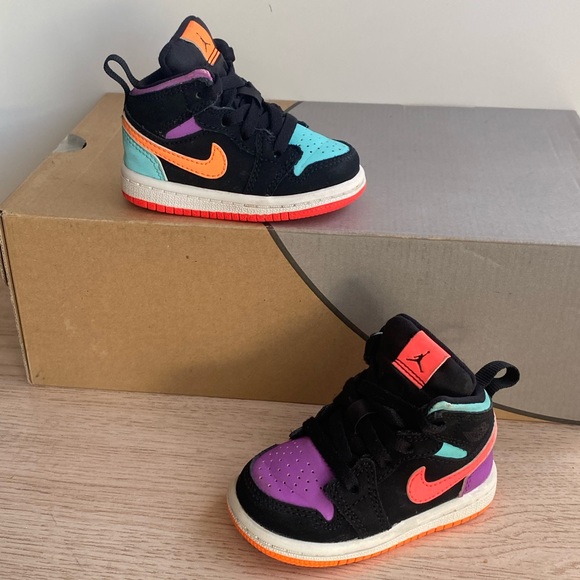 Jordan 1 Mid “Black Multi” Toddler Sneakers  - SZ 4 C - Picture 6 of 13